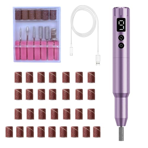 Image of Nail Drill Kit Electric Rechargeable Set Cordless Nail Art Grinding Machine Compact Professional Nail File for Gel Manicure Pedicure Polishing Tool Household,Nail Removal Machine (Purple)