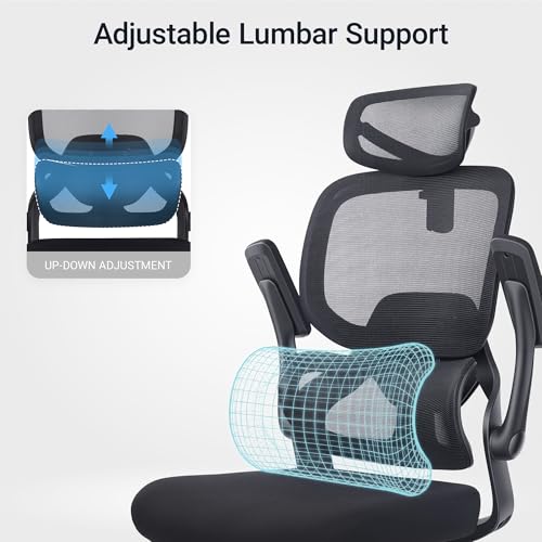 FAMSINGO Office Chair Ergonomic Chair with Flip up Armrests, Adjustable Lumbar Support Computer Chair with Breathable Mesh Back Home Office Computer Chairs for Long Hours Mesh Office Chair by FAMSINGO - Image 5