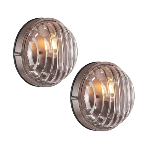 FEMILA 10" ORB Modern Outdoor Wall Lantern, 2 Pack Nautical Outdoor Lighting, Bulkhead Sconce for Front Porch/Entry Light, Aluminum, Ripple Glass, ETL & UL Listed, 4FYX105FL-2 ORB SW