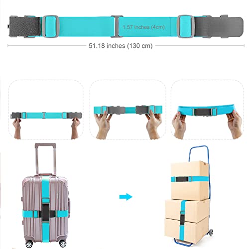 Image of ZINZ 2 PCS High Elastic Suitcase Belt Luggage Straps with Anti-Pinch Buckles, Heavy Duty Bag Bungees Travel Accessories, One Short and One Long,Green