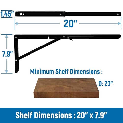 LEOPO 20 inch Folding Shelf Brackets, Heavy Duty Wall Mounted Shelf Bracket, 2 Pack, Black by LEOPO - Image 2