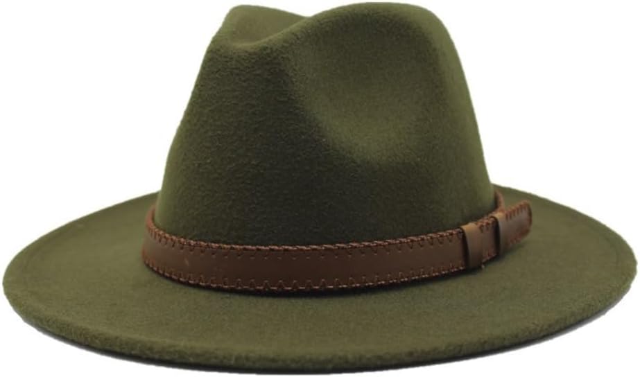 Classic Wide Brim Fedora Hat in Lime Green Wool Felt, Western Style with Brown Leather Band, Vintage Inspired Headwear