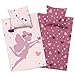 Produktbild Aminata kids Bettwäsche 135x200 Kinder Mädchen Baumwolle Fee Wende-Kinder-Bettwäsche-Set Prinzessin Herz-en YKK Reißverschluss rosa - Feen Elfe Fairy Einhorn