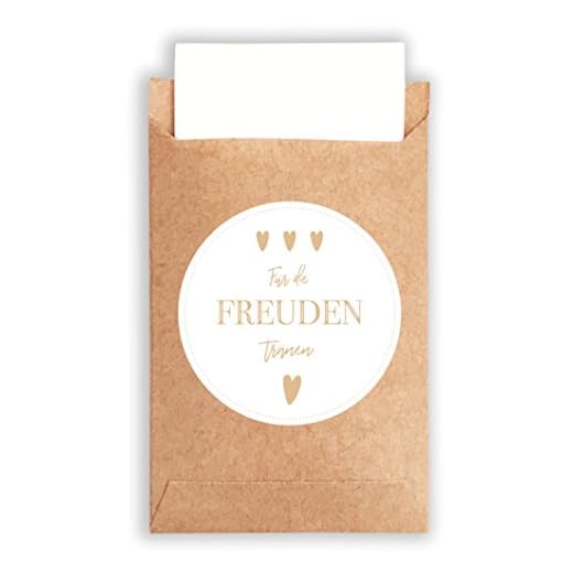 Plantvibes 100 Sobres y 100 Pegatinas de Lágrimas de Felicidad de Papel Natural en Estilo Vintage para la Boda, Pañuelos, Mitones y Joyas