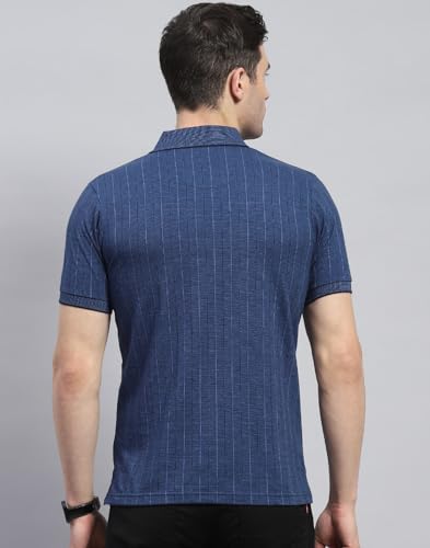 Image of Monte Carlo Mens Striped Polo Collar Half Sleeve Cotton Blend Casual T-Shirt (224064179)