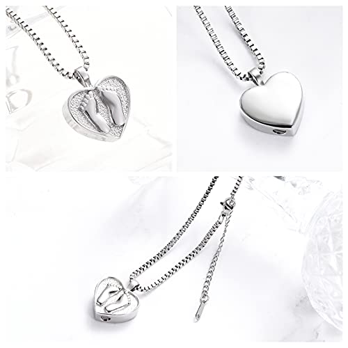 XSMZB Always In My Heart Baby Feet Ashes Keepsake Urn Pendant Necklace Cremation Urns Memorial Jewelry（Silver-1） - Thumbnail 3