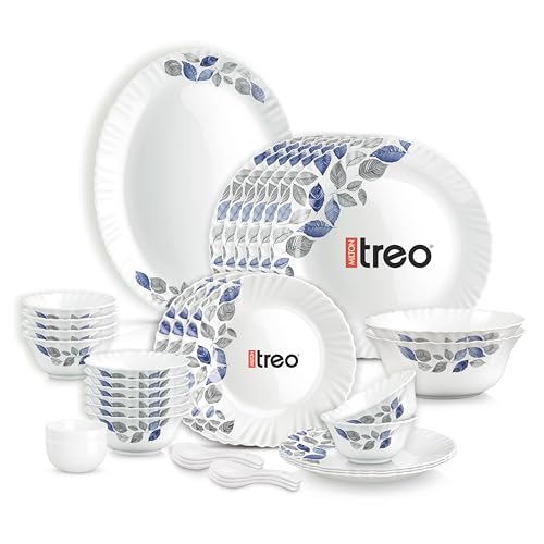 Image of Treo by Milton Opalware Aurelia Lunis Dinner Set of 35 | Serving for 6 | Microwave & Dishwasher Safe | Bone-Ash Free | Tempered Toughness | Plates, Bowls, Spoons | Crockery Set for Dining & Gifting