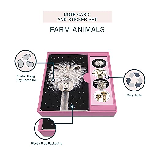 Image of Note Card & Sticker Set by Studio Oh! - Rachel Brown Farm Animals - Set of 12 - 3.5 inch x 5.25 inch Blank Cards with Envelopes and Stickers - Includes 3 Cards Each of 4 Designs (NCS27)