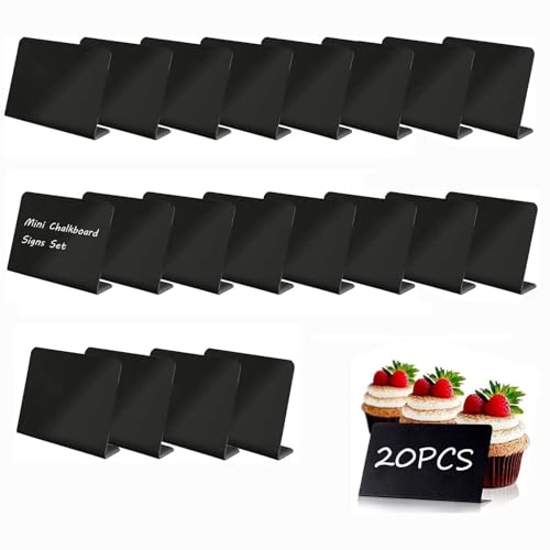 YQkangzhu 20Pcs Mini Chalkboard Signs for Food, L-Shaped Chalkboard Signs, Reusable Tabletop Chalkboard Labels, Message Board Signs, Buffet Chalkboard Tags for Wedding, Birthday, Party, Bakery, Retail