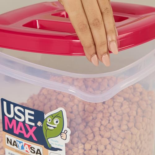 Image of Nayasa Use Max Container (5 Ltrs, 7.5 Ltrs, 10 Ltrs) BPA Free Food Grade Airtight Kitchen Storage Stackable Containers- Set Of 3, Pink