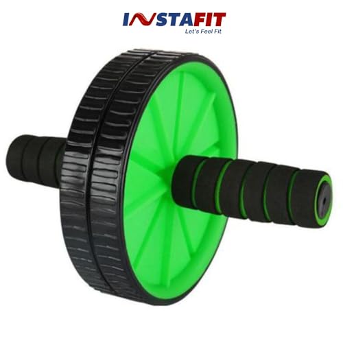 Image of Instafit AB Roller Wheel for Men and Women for Abdominal Exercise Core Workouts with Knee Mat (Multicolor) (Green)