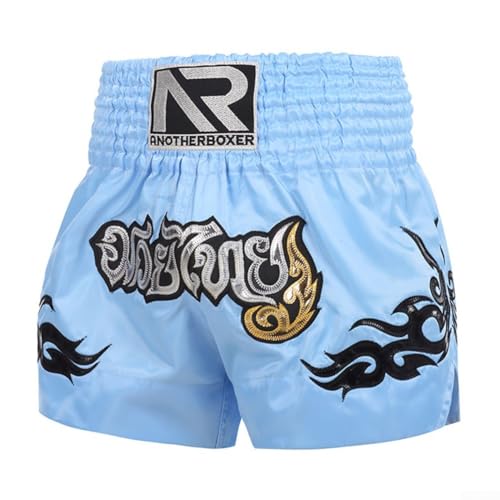 Yhenlovtt Short d'entraînement MMA, Muay Thai, avec taille élastique, pour homme et femme, combat, sport, fitness (bleu-M)
