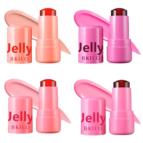 4 Pcs Milk Jelly Blush Stick Milk Jelly Tint Stick 4 Colours Jelly Blush Moisturize and Blendable Milk Blush for Cheek Eyes Lip