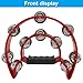 PHITUODA Tambourine Double Row, Metal Jingles Hand Held Percussion, Half Moon Tambourine for Kids/Adults/Party Kids-Red