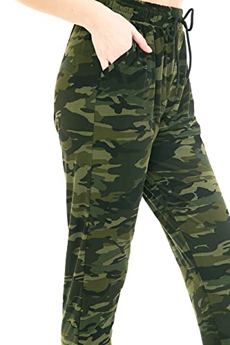 Leggings Depot Women's Relaxed Fit Jogger Track Cuff Sweatpants With Pockets-N021, Medium, Camouflage Army #TOP4