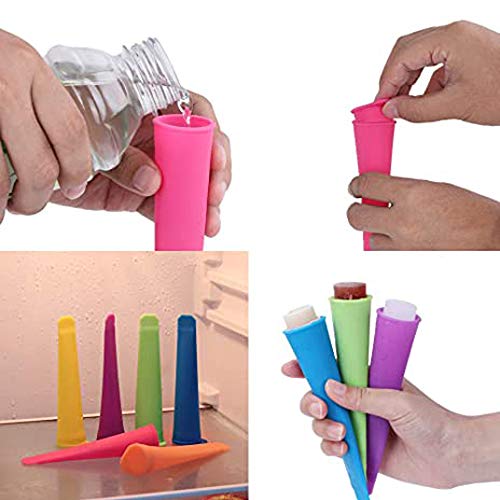 ZH Silicone Popsicle Mould, 6 Vibrant Colors with Cover, Durable, Reusable, DIY Ice Cream Jelly Lollipop Popsicle Pops Set of 6(color007)
