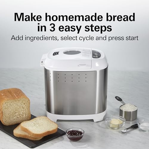 Hamilton Beach Digital Electric Bread Maker Machine Artisan and Gluten-Free, 2 lbs Capacity, 14 Settings, White and Stainless Steel (29987) - Image 3