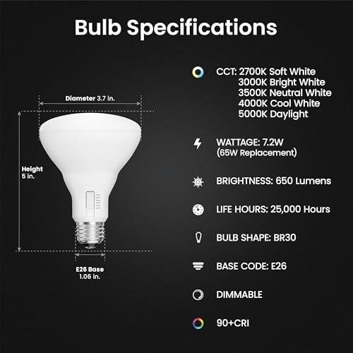 Image of Feit Electric BR30 LED Light Bulbs, 65W Eq, Dimmable, 5CCT 6Way, 6 Pack
