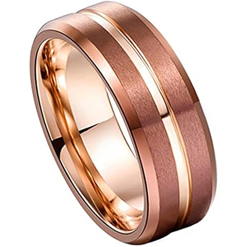 Corato 8 mm Brown Tungsten Carbide Ring with Rose Gold Groove Wedding Engagement Ring for Men Women Polished Size 56, Tungsten carbide Cover
