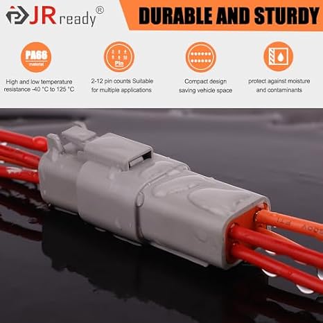 JRready Deutsch Connector Kit and Deutsch Crimp Tool (HDT-48-00 Equivalent), 2 3 4 6 8 12 Pin DT Connectors with Size 16 Solid Contacts(14-20AWG) for Car, Motorcycles, Boat Wiring