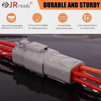 JRready Deutsch Connector Kit and Deutsch Crimp Tool (HDT-48-00 Equivalent), 2 3 4 6 8 12 Pin DT Connectors with Size 16 Solid Contacts(14-20AWG) for Car, Motorcycles, Boat Wiring