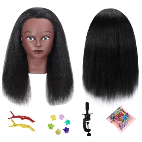 african human hair mannequin head for braiding 16 inch cosmetology manikin doll head with real hair for styling black mannequin head with stand