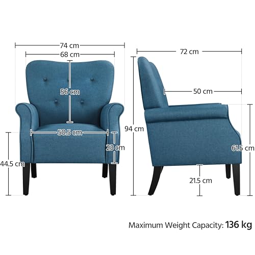 Yaheetech Modern Tub Chair, Mid-Century Polyester Accent chair Sofa Chair with Soft Padded and High Back for Living Room/Bedroom/Home Office Navy Blue