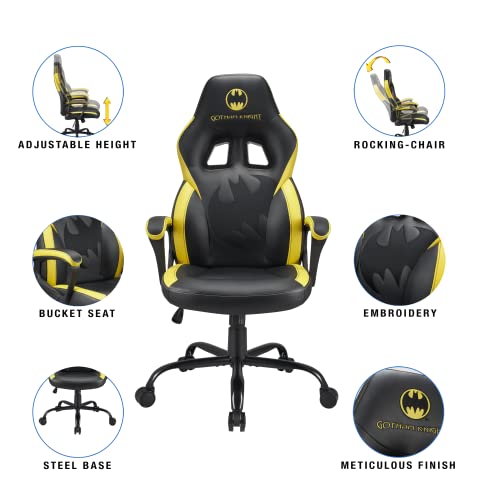 Subsonic - Chaise Gaming Batman - Fauteuil de Bureau Ergonomique avec Mousse Haute Densité, Mécanisme à Bascule et Accoudoirs Confortables - Hauteur Réglable - Noir – Image 5