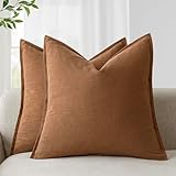 Foindtower Pack of 2, Decorative Linen Soild Throw Pillow Covers Soft Accent Cushion Case Boho Farmhouse Pillowcase for Chair Couch Sofa Bedroom Living Room Home Decor 20 x 20 Inch Orange Brown