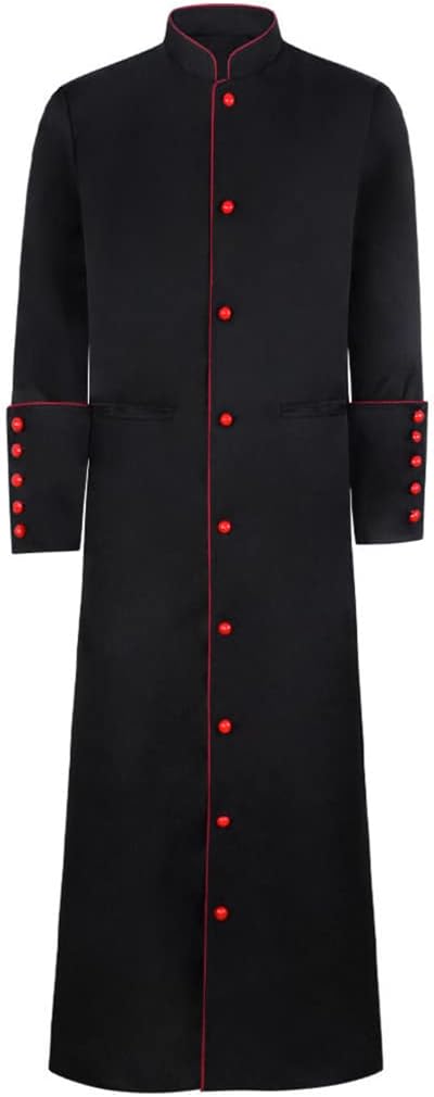 Men's Cassock Choir Minister Robe Clergy Pulpit Liturgical Church Stand Collar Long Trench Coat