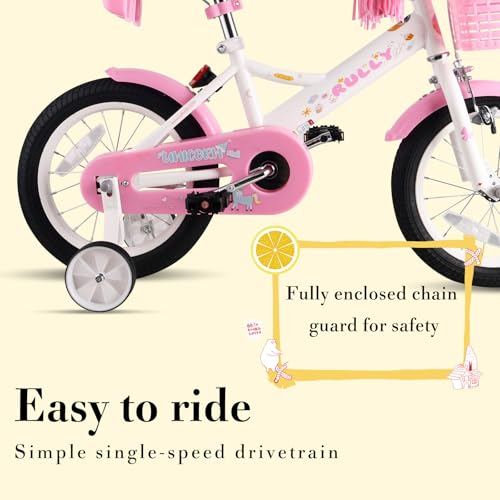 Image of RULLY Kids Bike 12 14 16 inch for 2-7 Years Girls with Training Wheels & Front Handbrake, Kids Bicycle with Basket Bike Streamers Toddler Cycle Bikes