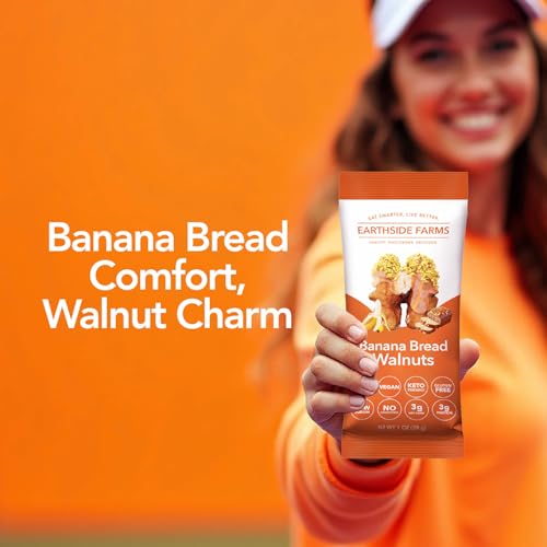 Image of Earthside Farms Banana Bread Walnuts Snack Packs, No Sugar Added Keto Friendly Nuts, Vegan Gluten Free Non GMO Plant Protein, Fiber 1oz Individual Bags 6 Count