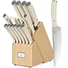 WANGMAZI 15 Pcs Knife Block Set, Japanese High Carbon Stainless Steel Sharp Blade Knife Set, Razor Sharp Knives Set for Kitchen, Dishwasher Safe, Elegant Box for Men Women, Natural