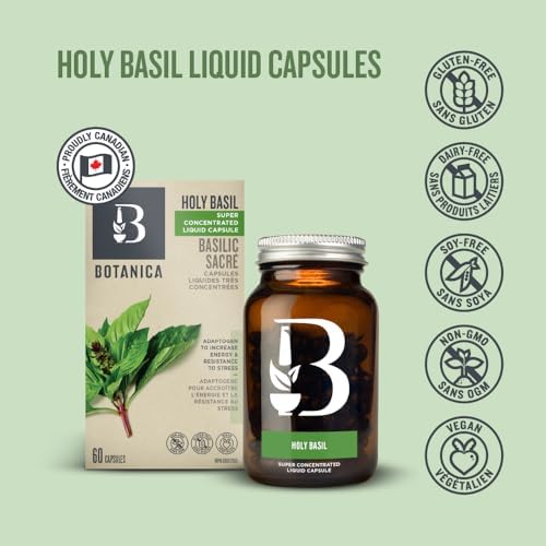 Botanica Holy Basil Liquid Capsules, Helps Increase Energy & Reduce Stress, Antioxidant Properties, Whole Herb Formula, Non-GMO, Vegan and Gluten Free, 60 Capsules, 30 day supply - 1