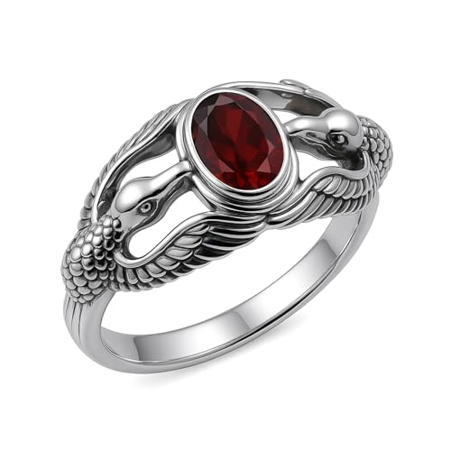 Bague ethnique grenat naturel argent 925 oiseau gravé pour sublimer vos tenues bohèmes