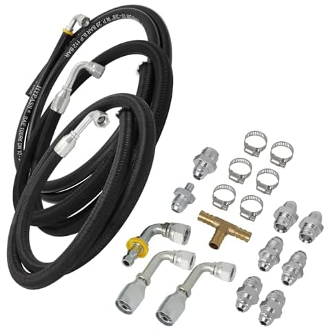 Motoparty Universal Steering Hose Hookup Kit for Hydroboost Power Brake Booster With All Accessories Cover