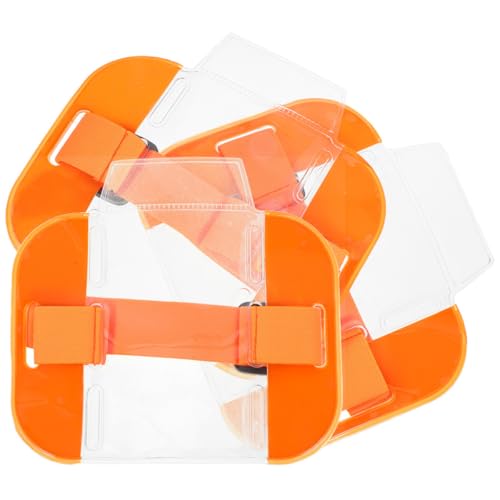 KAILIKETIY Porte-badges en Pvc et Nylon Orange, Étui Transparent pour Cartes D'identité, Lot de 3 Brassard Réglable, pour Aéroports et Bureau
