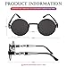 AIEYEZO Round Steampunk Sunglasses for Men Women Retro Circle Hippie Glasses Metal Frame 100% UV Blocking Lens (Black/Grey)