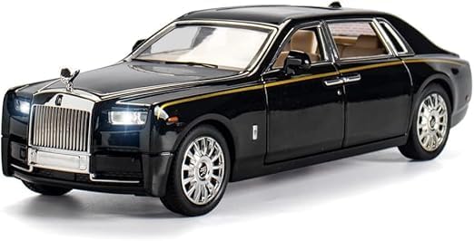 Image of 1:32 Rolls Royce Phantom Toy Car Metal Diecast Pull Back Vehicle with Openable Doors Sound & Light Features Collectible Gifts & Toys for Kids Boys Girls (Black)