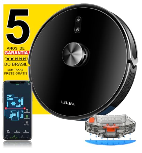 LILIN X6 Robô aspirador de pó com Navegação LiDAR, Aspirador de pó robô, 110/220V Bivolt, Aspirador 3 em 1, Conexão WiFi, Salve vários mapas, Fronteira Virtual, Funciona com Alexa, Do Brasil