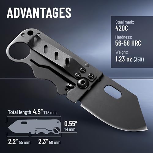 Image of Grand Way Pocket Knife - 2.3 inch Folding Sharp Blade with Money Clip - Unique Small Knife with Engraved Dragon Blade - Credit Card Holder for EDC- Birthday Gifts Ideas for Men & Women Black 6682
