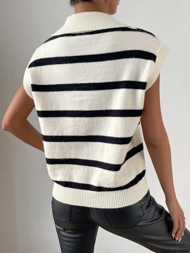 Womens Sweater Vest Striped Pattern Batwing Sleeve Sweater Vest Pullover Top3