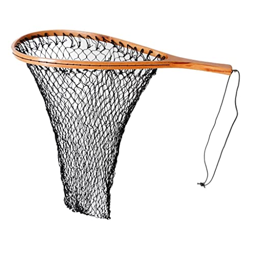Luzhengyang Wooden Handle Fishing Landing Net | Scratch Nylon Mesh | for Catch and Release Fishing | for Seawater, River, or Boat Fishing