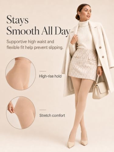 Image of DancMolly Opaque Fleece Lined Tights for Women, High Waist Warm Winter Thermal Control Top Pantyhose