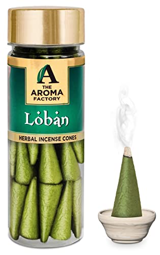Image of The Aroma Factory Incense Dhoop Cone for Puja, Loban (100% Herbal & 0% Charcoal) 1 Bottle x 30 Cones