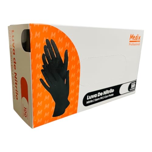 Luva Nitrilica Preta Black Medix Profissional sem Pó Tamanho P - 100 unidades