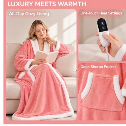 USB Electric Wearable Blanket Portable Fast Heated Robes for Women 69x50'' | Auto Shut-Off, Overheat Protection, Heated Blanket for Body Warmers Winter Flannel Womens Robe for Home Office Essencials - image 8