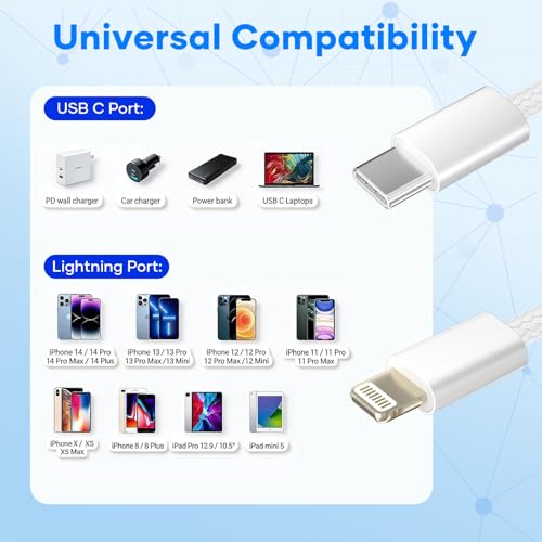 Esiposs USB C auf Lightning Kabel für iPhone (2 Stück, 1M+2M) – Ansicht 7