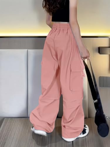 Image of Girls Cargo Pants Elastic Waist Drawstring with Pockets Pants | 6-14 years High Waist Loose fit School Hiking Casual
