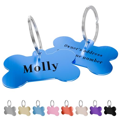 Charmify Dog Tags for Pets Engraved UK Prime – Personalised Bone Name Tag for Dogs | Custom Deep Engraved Pet ID Tag with Phone, Name & Address | Durable Dog Collar Tag, Made in UK (Blue, M)